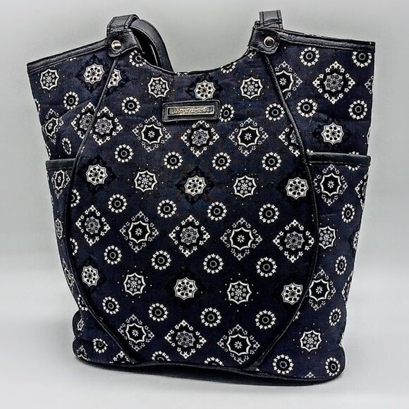 Longaberger Black White Grey Print Double Strap Shoulder Bag - Picture 2 of 9